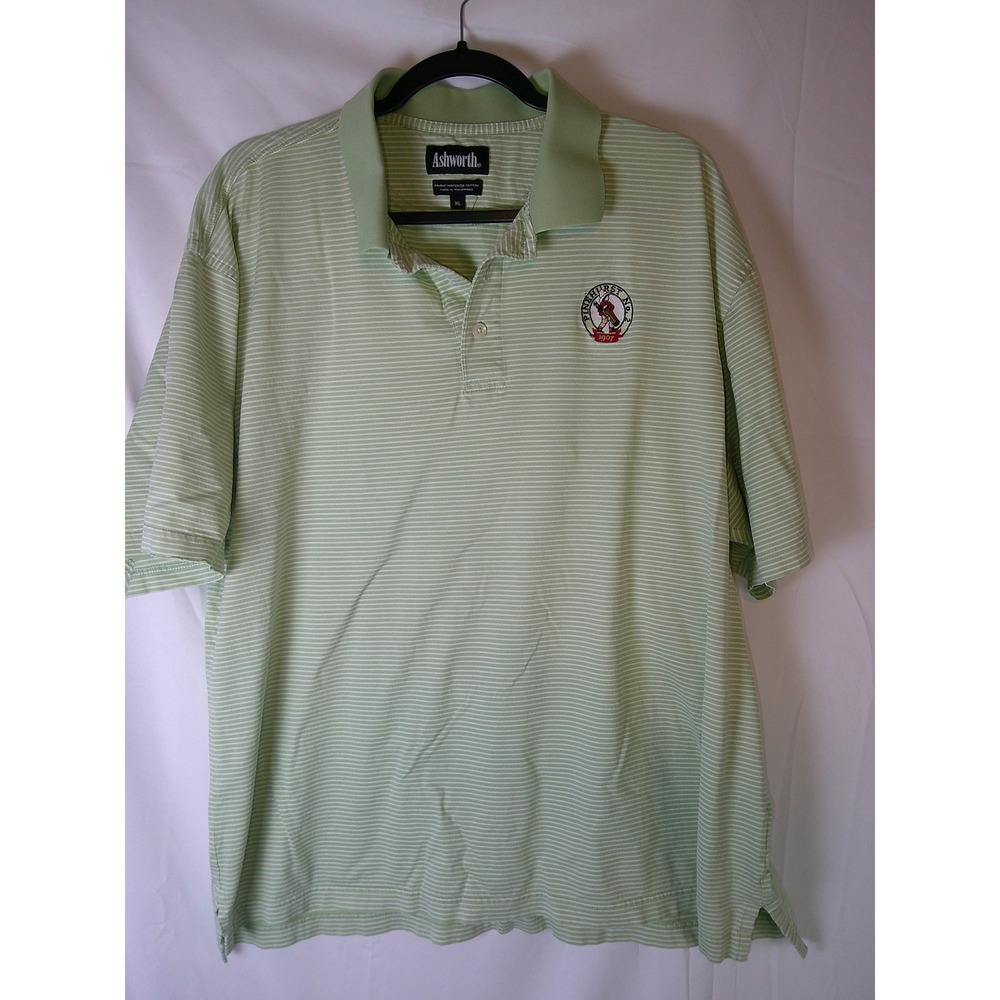 Vintage Ashworth Mens XL Green Striped Cotton Pinehurst No 2‎ Golf Polo Shirt